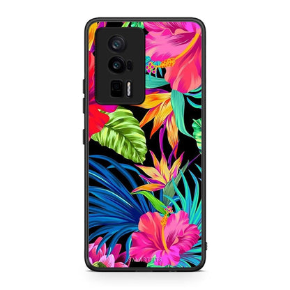 Θήκη Xiaomi Poco F5 Pro / Redmi K60 Pro Tropical Flowers από τη Smartfits με σχέδιο στο πίσω μέρος και μαύρο περίβλημα | Xiaomi Poco F5 Pro / Redmi K60 Pro Tropical Flowers Case with Colorful Back and Black Bezels