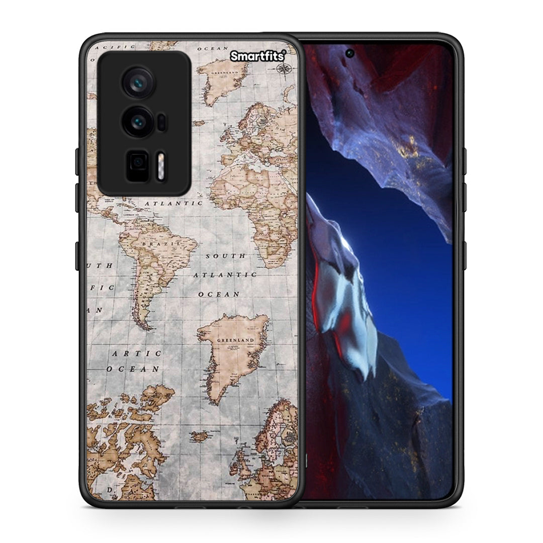 Θήκη Xiaomi Poco F5 Pro / Redmi K60 Pro World Map από τη Smartfits με σχέδιο στο πίσω μέρος και μαύρο περίβλημα | Xiaomi Poco F5 Pro / Redmi K60 Pro World Map Case with Colorful Back and Black Bezels