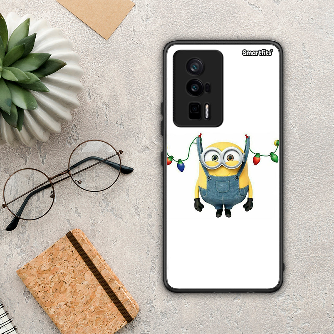 Θήκη Xiaomi Poco F5 Pro / Redmi K60 Pro Xmas Minion Lights από τη Smartfits με σχέδιο στο πίσω μέρος και μαύρο περίβλημα | Xiaomi Poco F5 Pro / Redmi K60 Pro Xmas Minion Lights Case with Colorful Back and Black Bezels