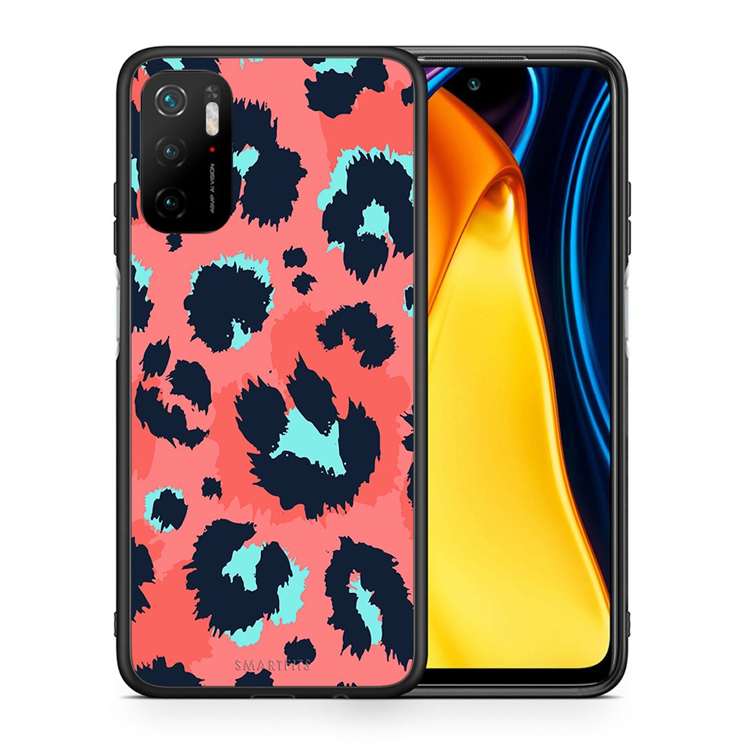 Θήκη Xiaomi Redmi Note 10 5G/Poco M3 Pro Pink Leopard Animal από τη Smartfits με σχέδιο στο πίσω μέρος και μαύρο περίβλημα | Xiaomi Redmi Note 10 5G/Poco M3 Pro Pink Leopard Animal case with colorful back and black bezels