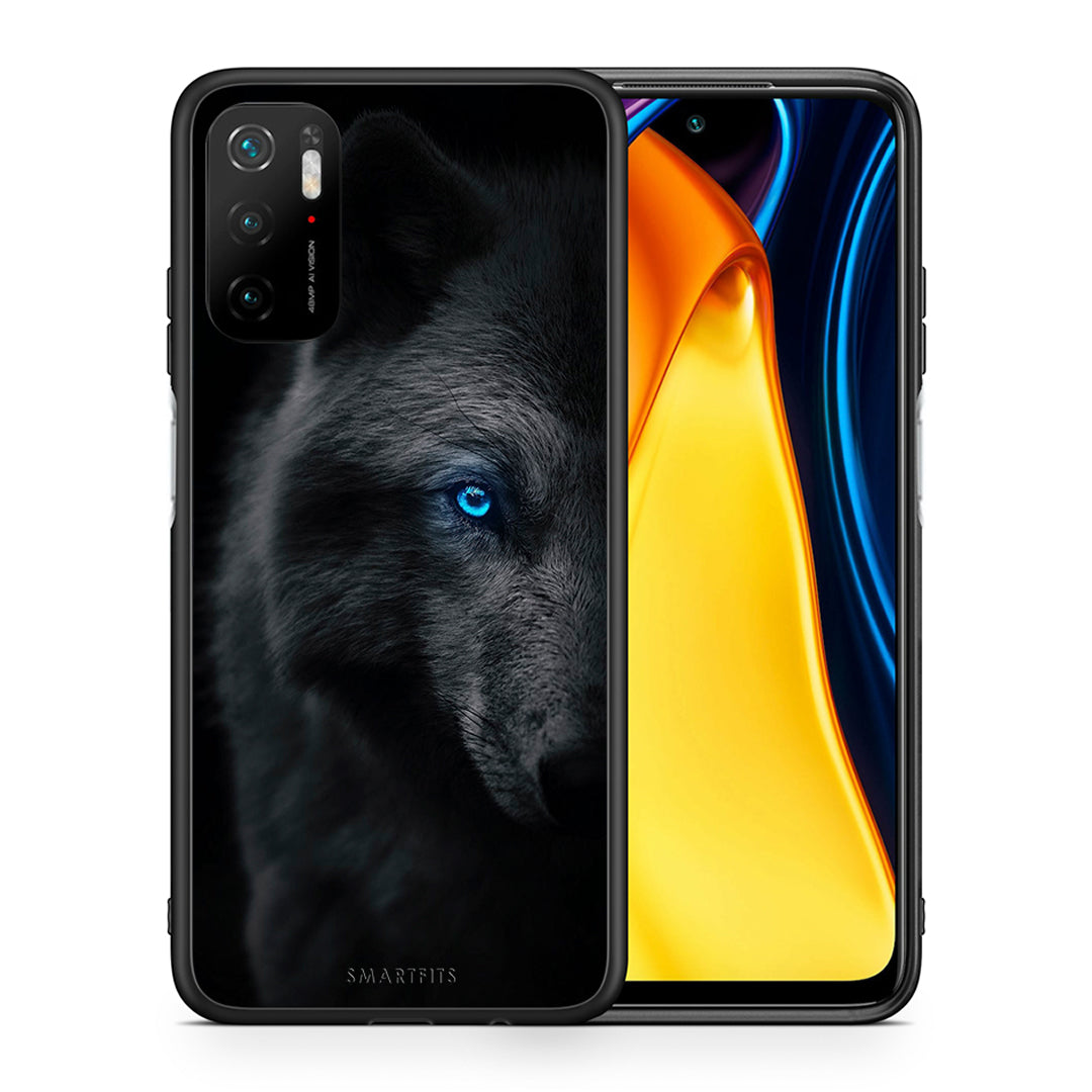 Θήκη Xiaomi Redmi Note 10 5G/Poco M3 Pro Dark Wolf από τη Smartfits με σχέδιο στο πίσω μέρος και μαύρο περίβλημα | Xiaomi Redmi Note 10 5G/Poco M3 Pro Dark Wolf case with colorful back and black bezels