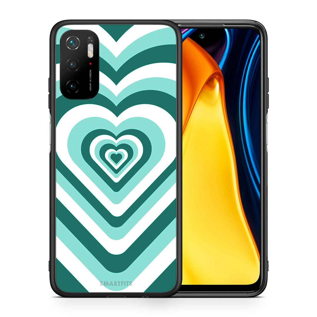 Θήκη Xiaomi Redmi Note 10 5G/Poco M3 Pro Green Hearts από τη Smartfits με σχέδιο στο πίσω μέρος και μαύρο περίβλημα | Xiaomi Redmi Note 10 5G/Poco M3 Pro Green Hearts case with colorful back and black bezels