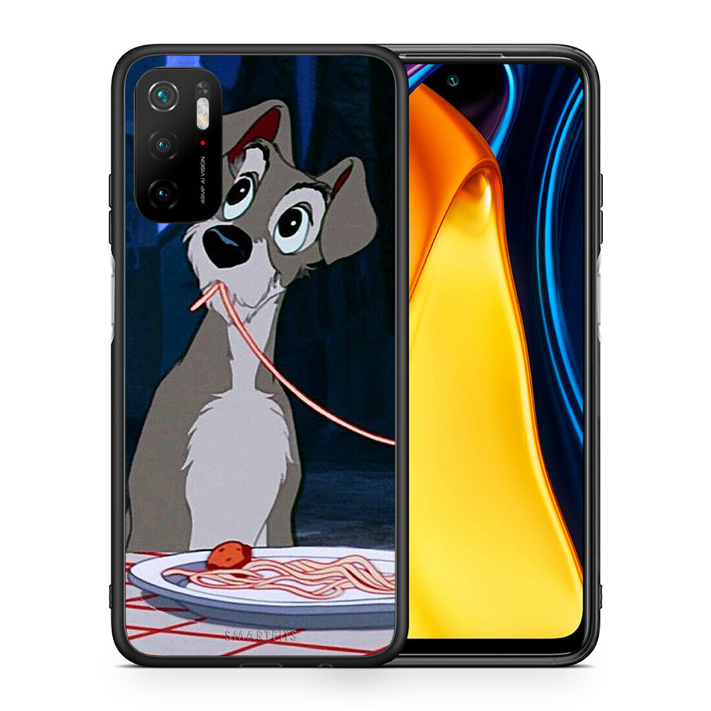 Θήκη Αγίου Βαλεντίνου Xiaomi Poco M3 Pro Lady And Tramp 1 από τη Smartfits με σχέδιο στο πίσω μέρος και μαύρο περίβλημα | Xiaomi Poco M3 Pro Lady And Tramp 1 case with colorful back and black bezels