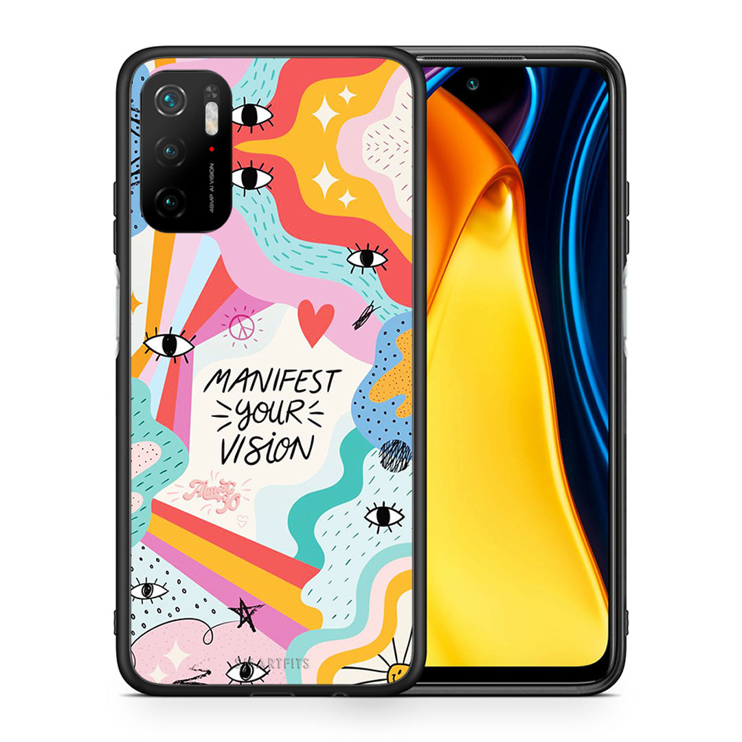 Θήκη Xiaomi Redmi Note 10 5G/Poco M3 Pro Manifest Your Vision από τη Smartfits με σχέδιο στο πίσω μέρος και μαύρο περίβλημα | Xiaomi Redmi Note 10 5G/Poco M3 Pro Manifest Your Vision case with colorful back and black bezels