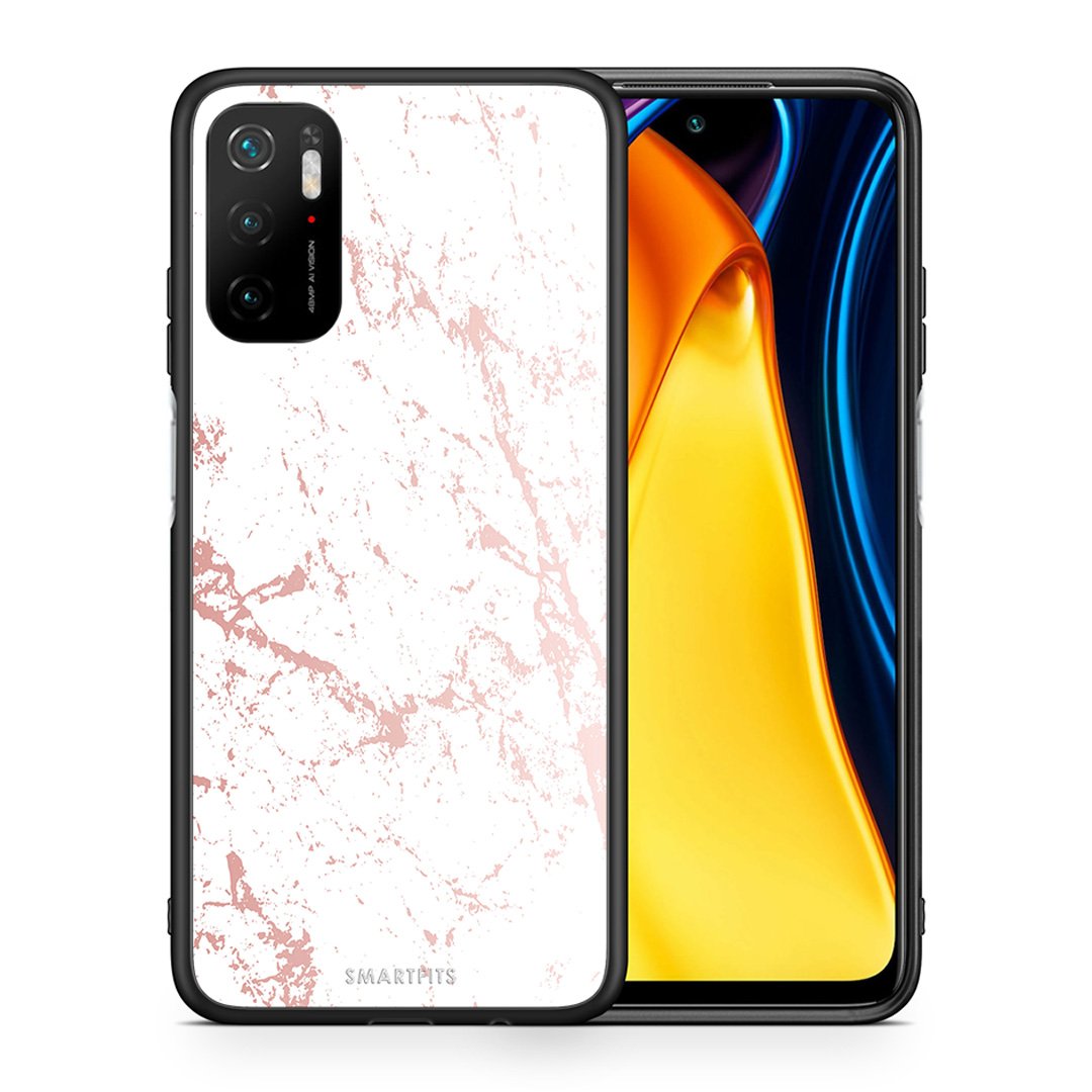 Θήκη Xiaomi Redmi Note 10 5G/Poco M3 Pro Pink Splash Marble από τη Smartfits με σχέδιο στο πίσω μέρος και μαύρο περίβλημα | Xiaomi Redmi Note 10 5G/Poco M3 Pro Pink Splash Marble case with colorful back and black bezels