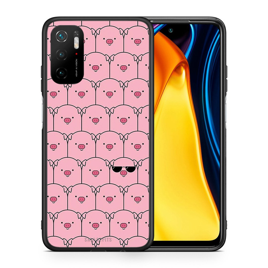 Θήκη Xiaomi Redmi Note 10 5G/Poco M3 Pro Pig Glasses από τη Smartfits με σχέδιο στο πίσω μέρος και μαύρο περίβλημα | Xiaomi Redmi Note 10 5G/Poco M3 Pro Pig Glasses case with colorful back and black bezels