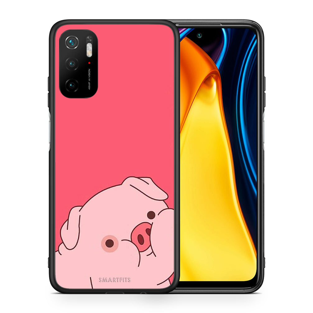 Θήκη Αγίου Βαλεντίνου Xiaomi Poco M3 Pro Pig Love 1 από τη Smartfits με σχέδιο στο πίσω μέρος και μαύρο περίβλημα | Xiaomi Poco M3 Pro Pig Love 1 case with colorful back and black bezels