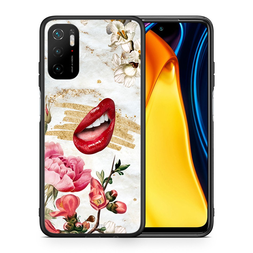 Θήκη Xiaomi Redmi Note 10 5G/Poco M3 Pro Red Lips από τη Smartfits με σχέδιο στο πίσω μέρος και μαύρο περίβλημα | Xiaomi Redmi Note 10 5G/Poco M3 Pro Red Lips case with colorful back and black bezels