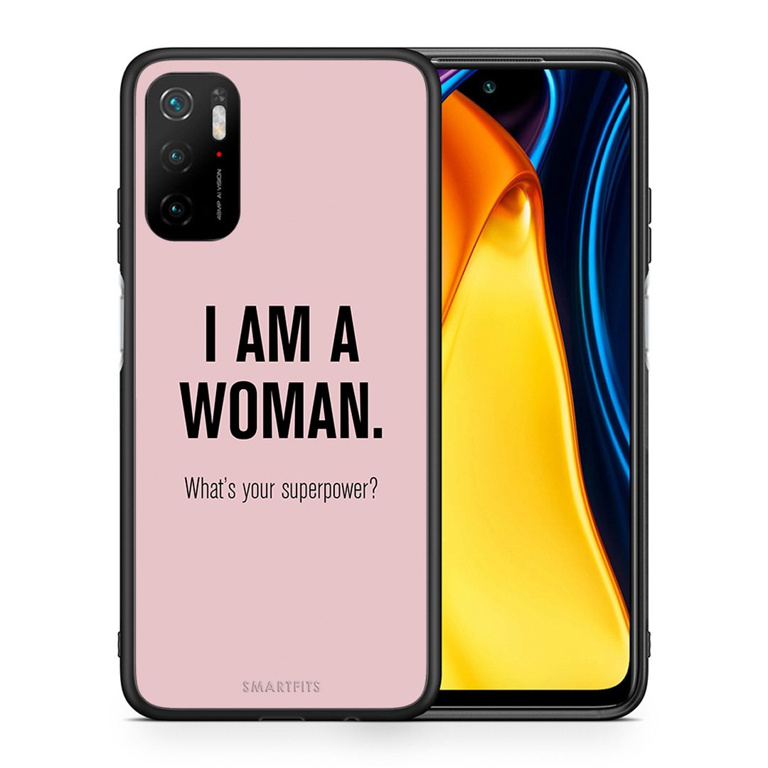 Θήκη Xiaomi Redmi Note 10 5G/Poco M3 Pro Superpower Woman από τη Smartfits με σχέδιο στο πίσω μέρος και μαύρο περίβλημα | Xiaomi Redmi Note 10 5G/Poco M3 Pro Superpower Woman case with colorful back and black bezels