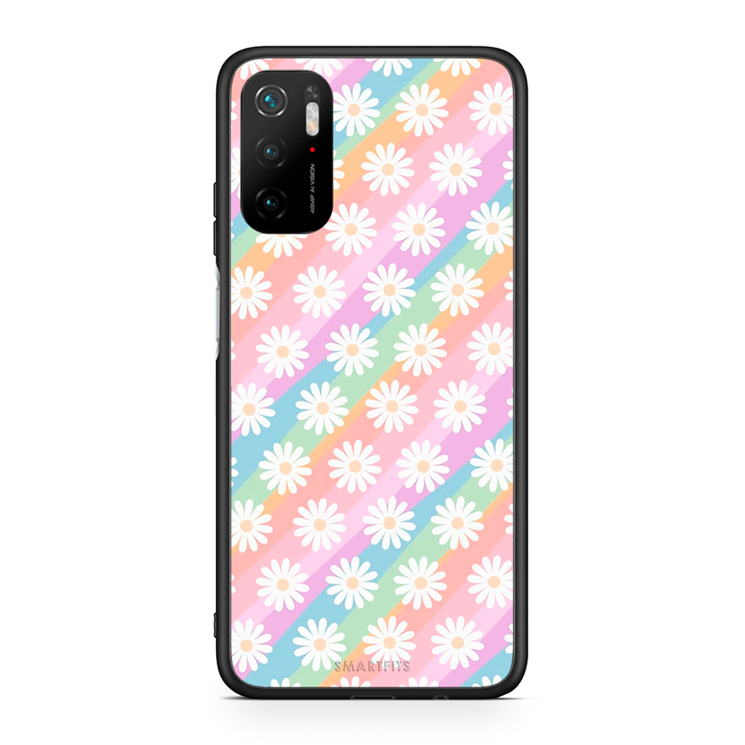 Xiaomi Redmi Note 10 5G/Poco M3 Pro White Daisies θήκη από τη Smartfits με σχέδιο στο πίσω μέρος και μαύρο περίβλημα | Smartphone case with colorful back and black bezels by Smartfits