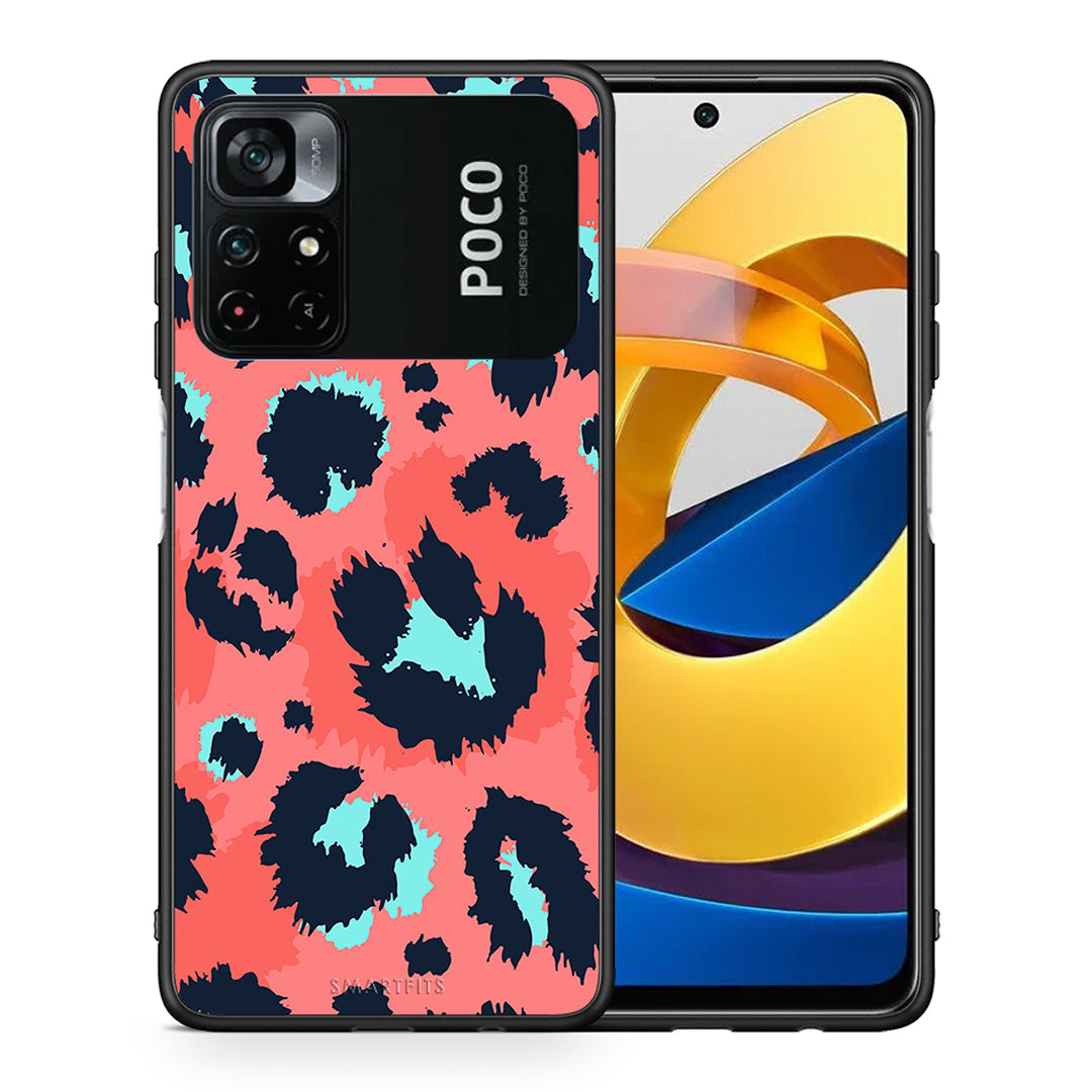 Θήκη Xiaomi Poco M4 Pro 4G Pink Leopard Animal από τη Smartfits με σχέδιο στο πίσω μέρος και μαύρο περίβλημα | Xiaomi Poco M4 Pro 4G Pink Leopard Animal case with colorful back and black bezels