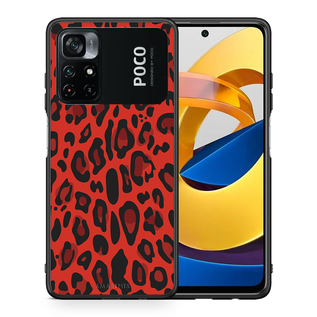 Θήκη Xiaomi Poco M4 Pro 4G Red Leopard Animal από τη Smartfits με σχέδιο στο πίσω μέρος και μαύρο περίβλημα | Xiaomi Poco M4 Pro 4G Red Leopard Animal case with colorful back and black bezels