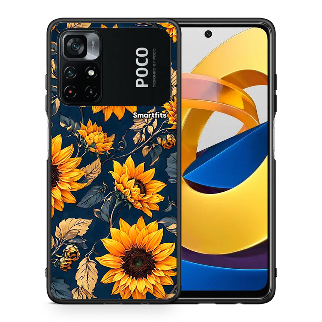 Θήκη Xiaomi Poco M4 Pro 4G Autumn Sunflowers από τη Smartfits με σχέδιο στο πίσω μέρος και μαύρο περίβλημα | Xiaomi Poco M4 Pro 4G Autumn Sunflowers case with colorful back and black bezels