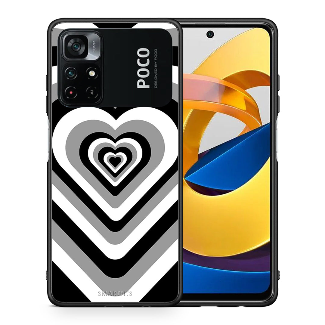 Θήκη Xiaomi Poco M4 Pro 4G Black Hearts από τη Smartfits με σχέδιο στο πίσω μέρος και μαύρο περίβλημα | Xiaomi Poco M4 Pro 4G Black Hearts case with colorful back and black bezels