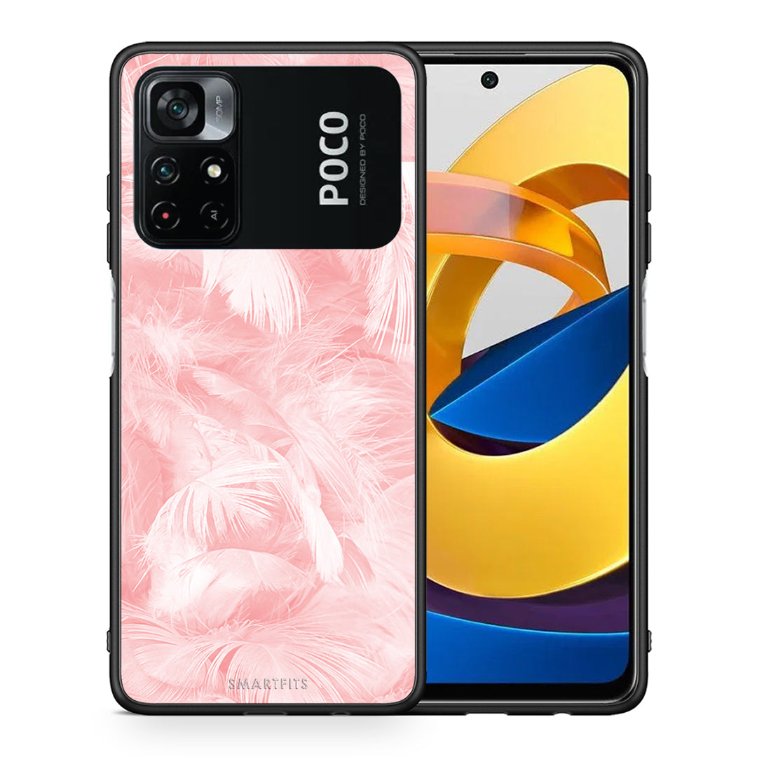 Θήκη Xiaomi Poco M4 Pro 4G Pink Feather Boho από τη Smartfits με σχέδιο στο πίσω μέρος και μαύρο περίβλημα | Xiaomi Poco M4 Pro 4G Pink Feather Boho case with colorful back and black bezels