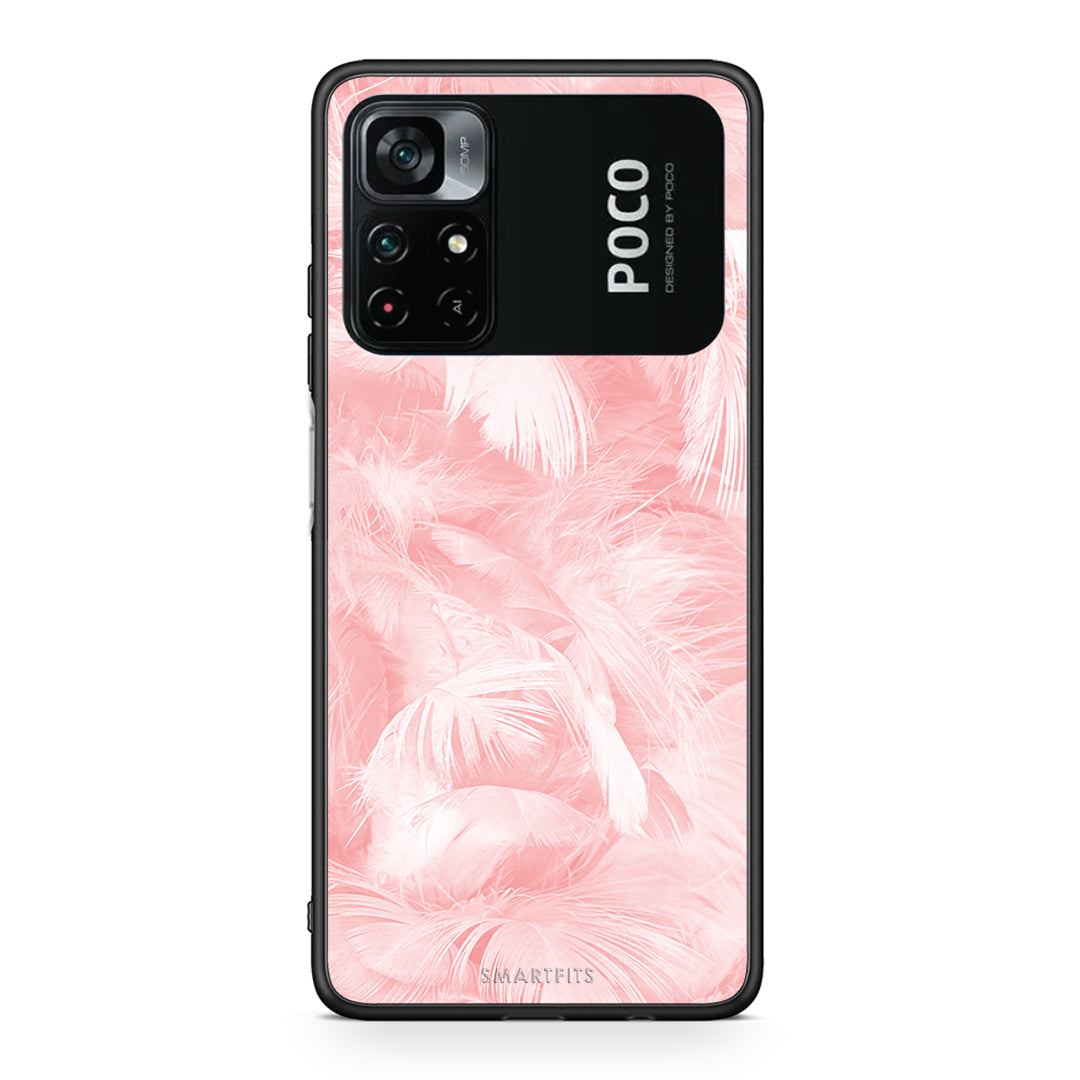 33 - Xiaomi Poco M4 Pro 4G Pink Feather Boho case, cover, bumper