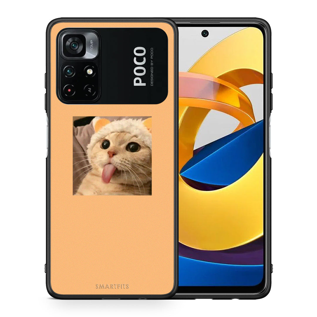 Θήκη Xiaomi Poco M4 Pro 4G Cat Tongue από τη Smartfits με σχέδιο στο πίσω μέρος και μαύρο περίβλημα | Xiaomi Poco M4 Pro 4G Cat Tongue case with colorful back and black bezels