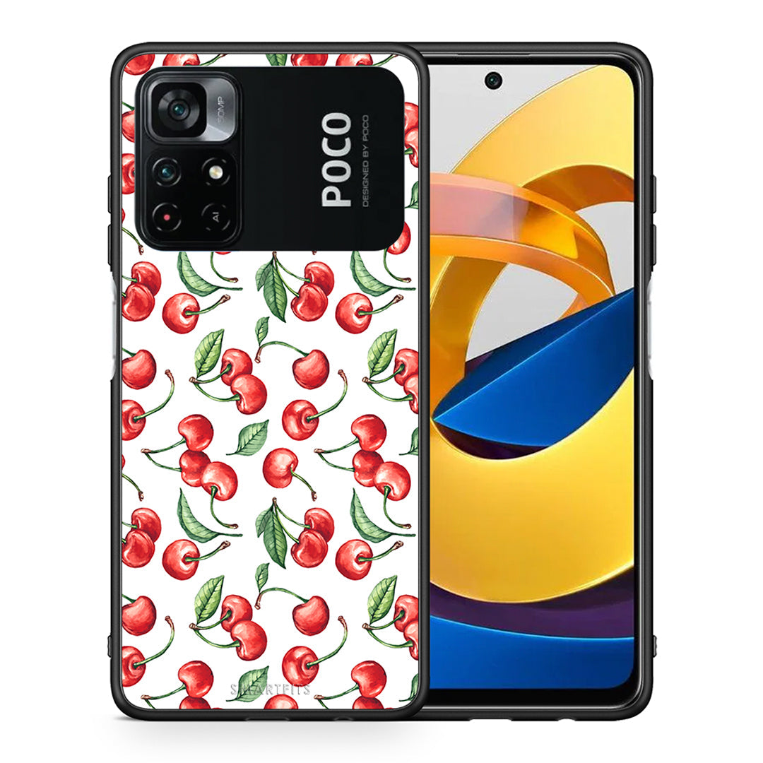 Θήκη Xiaomi Poco M4 Pro 4G Cherry Summer από τη Smartfits με σχέδιο στο πίσω μέρος και μαύρο περίβλημα | Xiaomi Poco M4 Pro 4G Cherry Summer case with colorful back and black bezels