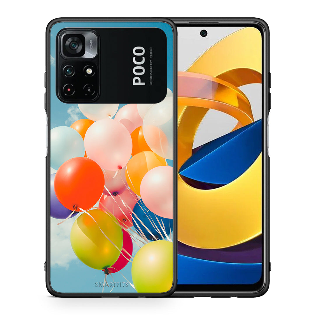 Θήκη Xiaomi Poco M4 Pro 4G Colorful Balloons από τη Smartfits με σχέδιο στο πίσω μέρος και μαύρο περίβλημα | Xiaomi Poco M4 Pro 4G Colorful Balloons case with colorful back and black bezels
