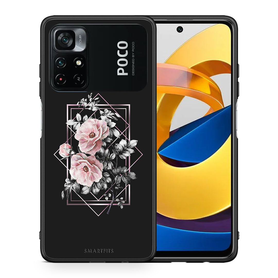Θήκη Xiaomi Poco M4 Pro 4G Frame Flower από τη Smartfits με σχέδιο στο πίσω μέρος και μαύρο περίβλημα | Xiaomi Poco M4 Pro 4G Frame Flower case with colorful back and black bezels