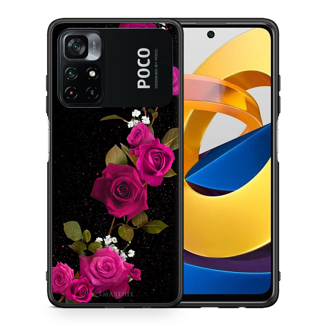 Θήκη Xiaomi Poco M4 Pro 4G Red Roses Flower από τη Smartfits με σχέδιο στο πίσω μέρος και μαύρο περίβλημα | Xiaomi Poco M4 Pro 4G Red Roses Flower case with colorful back and black bezels