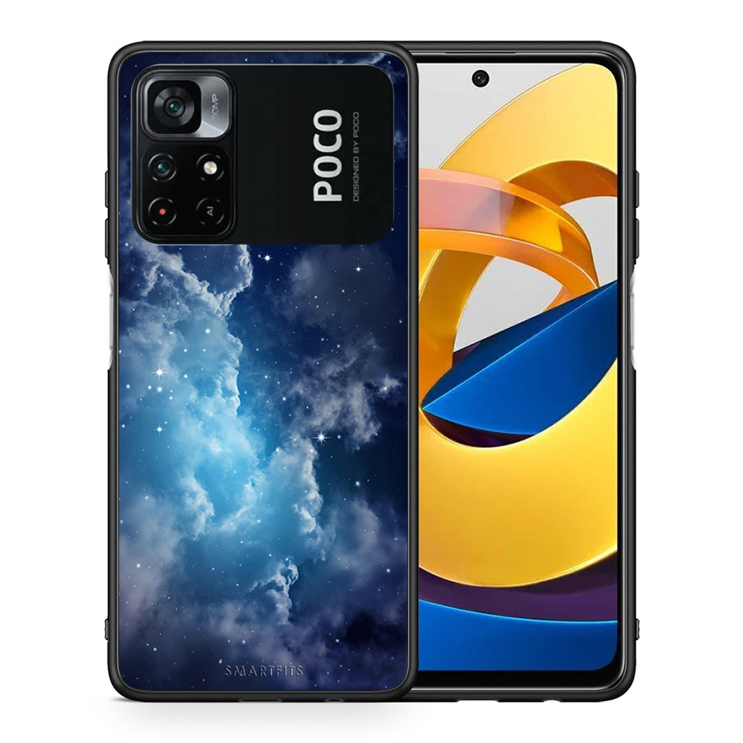 Θήκη Xiaomi Poco M4 Pro 4G Blue Sky Galaxy από τη Smartfits με σχέδιο στο πίσω μέρος και μαύρο περίβλημα | Xiaomi Poco M4 Pro 4G Blue Sky Galaxy case with colorful back and black bezels