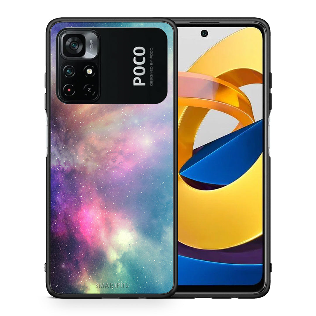 Θήκη Xiaomi Poco M4 Pro 4G Rainbow Galaxy από τη Smartfits με σχέδιο στο πίσω μέρος και μαύρο περίβλημα | Xiaomi Poco M4 Pro 4G Rainbow Galaxy case with colorful back and black bezels