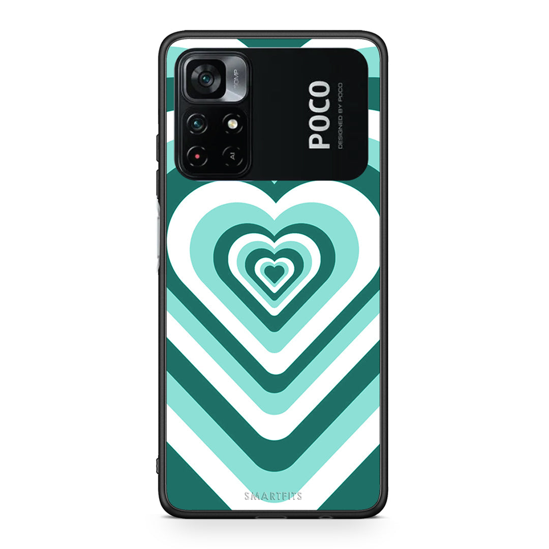 Xiaomi Poco M4 Pro 4G Green Hearts θήκη από τη Smartfits με σχέδιο στο πίσω μέρος και μαύρο περίβλημα | Smartphone case with colorful back and black bezels by Smartfits