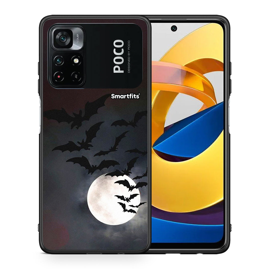 Θήκη Xiaomi Poco M4 Pro 4G Halloween Bat Night από τη Smartfits με σχέδιο στο πίσω μέρος και μαύρο περίβλημα | Xiaomi Poco M4 Pro 4G Halloween Bat Night case with colorful back and black bezels