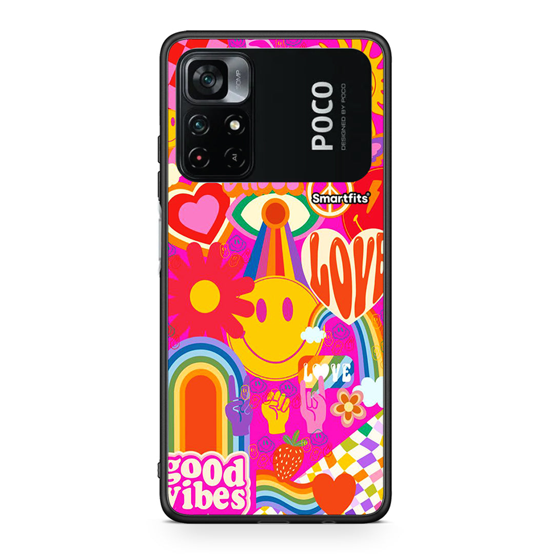 Xiaomi Poco M4 Pro 4G Hippie Love θήκη από τη Smartfits με σχέδιο στο πίσω μέρος και μαύρο περίβλημα | Smartphone case with colorful back and black bezels by Smartfits