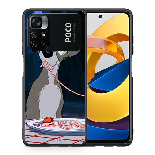 Θήκη Αγίου Βαλεντίνου Xiaomi Poco M4 Pro 4G Lady And Tramp 1 από τη Smartfits με σχέδιο στο πίσω μέρος και μαύρο περίβλημα | Xiaomi Poco M4 Pro 4G Lady And Tramp 1 case with colorful back and black bezels