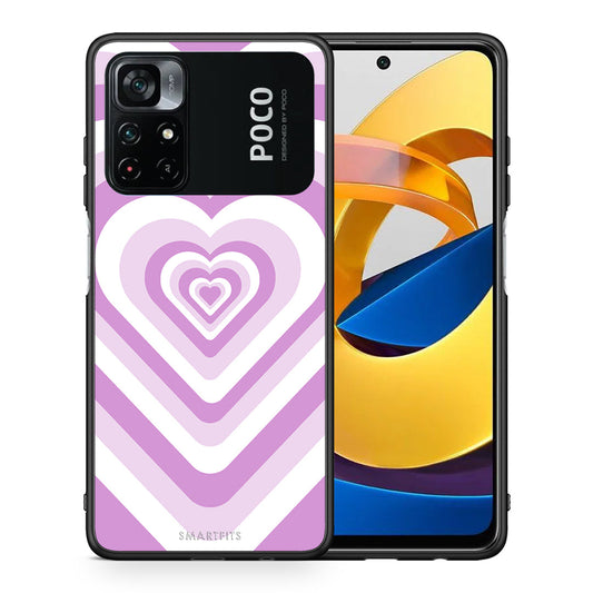 Θήκη Xiaomi Poco M4 Pro 4G Lilac Hearts από τη Smartfits με σχέδιο στο πίσω μέρος και μαύρο περίβλημα | Xiaomi Poco M4 Pro 4G Lilac Hearts case with colorful back and black bezels