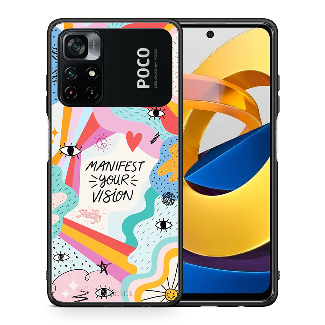 Θήκη Xiaomi Poco M4 Pro 4G Manifest Your Vision από τη Smartfits με σχέδιο στο πίσω μέρος και μαύρο περίβλημα | Xiaomi Poco M4 Pro 4G Manifest Your Vision case with colorful back and black bezels