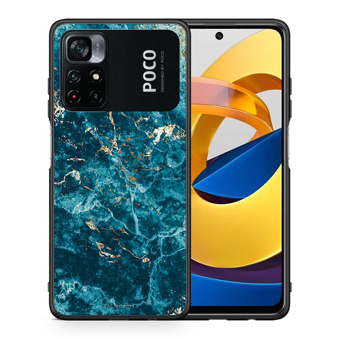Θήκη Xiaomi Poco M4 Pro 4G Marble Blue από τη Smartfits με σχέδιο στο πίσω μέρος και μαύρο περίβλημα | Xiaomi Poco M4 Pro 4G Marble Blue case with colorful back and black bezels