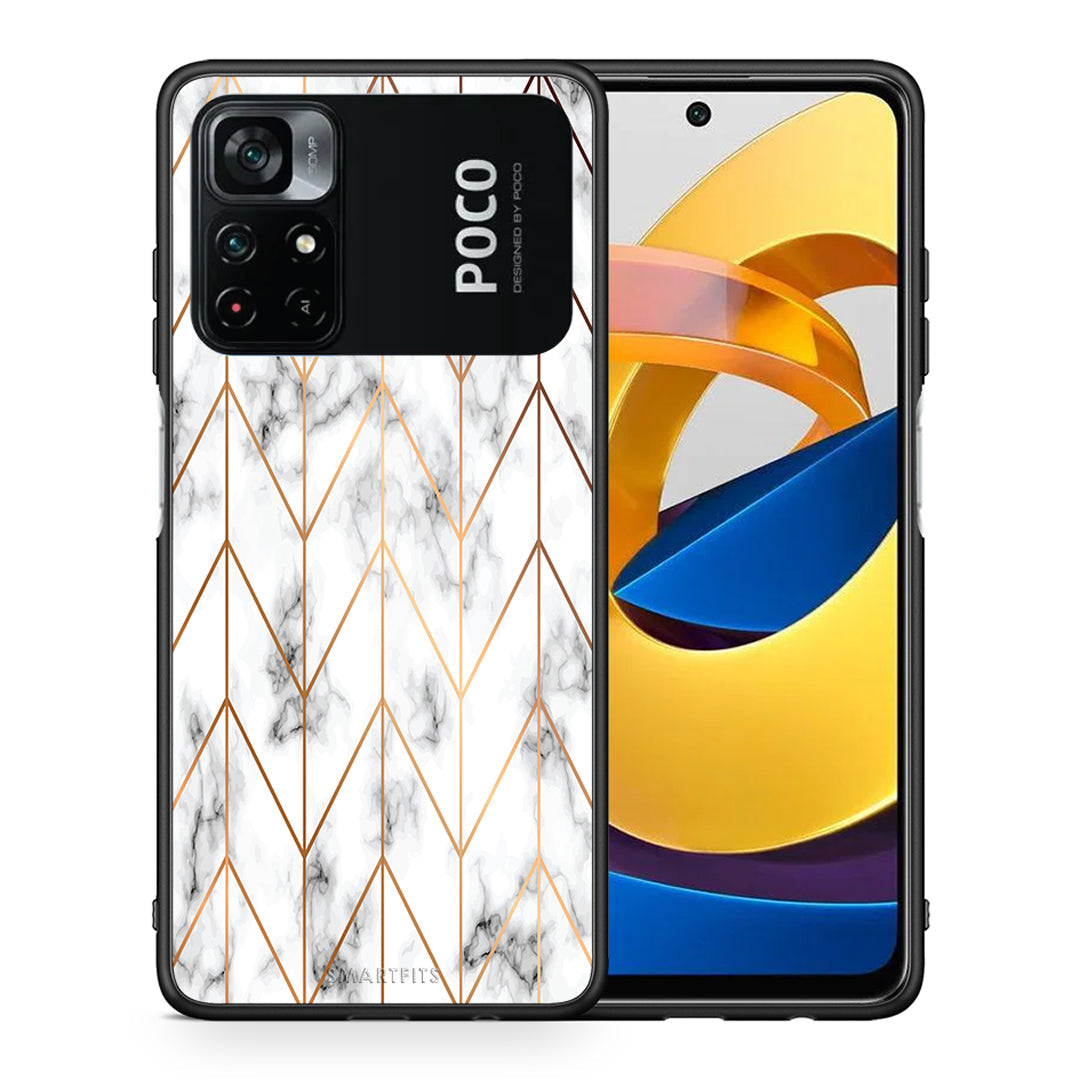 Θήκη Xiaomi Poco M4 Pro 4G Gold Geometric Marble από τη Smartfits με σχέδιο στο πίσω μέρος και μαύρο περίβλημα | Xiaomi Poco M4 Pro 4G Gold Geometric Marble case with colorful back and black bezels