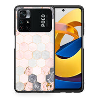Thumbnail for Θήκη Xiaomi Poco M4 Pro 4G Hexagon Pink Marble από τη Smartfits με σχέδιο στο πίσω μέρος και μαύρο περίβλημα | Xiaomi Poco M4 Pro 4G Hexagon Pink Marble case with colorful back and black bezels