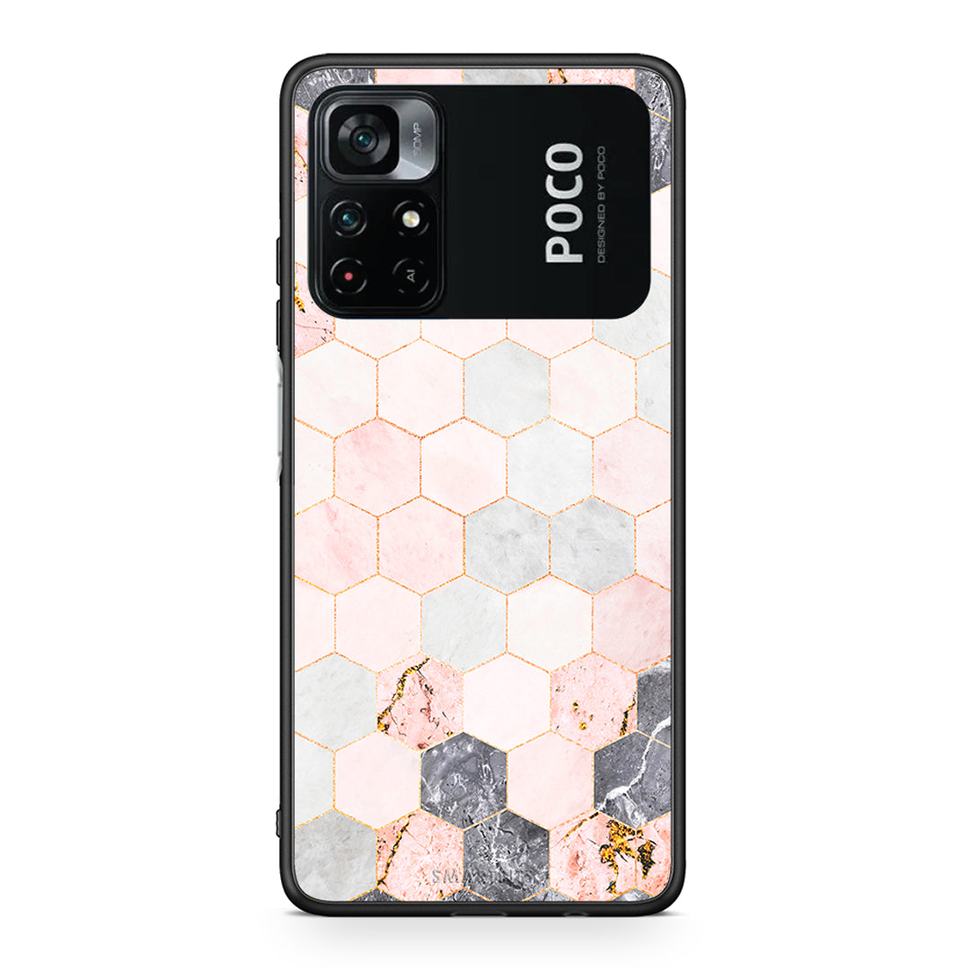 4 - Xiaomi Poco M4 Pro 4G Hexagon Pink Marble case, cover, bumper