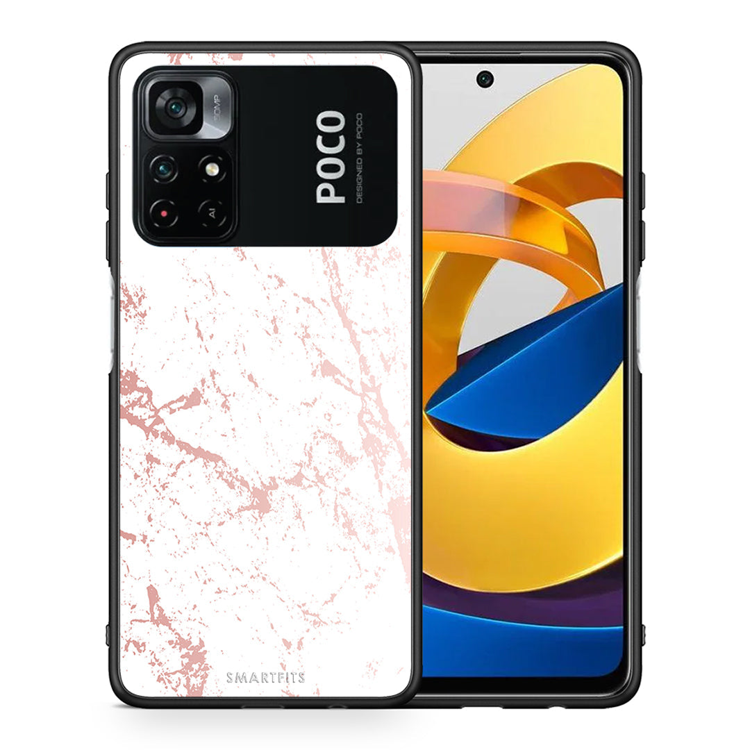 Θήκη Xiaomi Poco M4 Pro 4G Pink Splash Marble από τη Smartfits με σχέδιο στο πίσω μέρος και μαύρο περίβλημα | Xiaomi Poco M4 Pro 4G Pink Splash Marble case with colorful back and black bezels