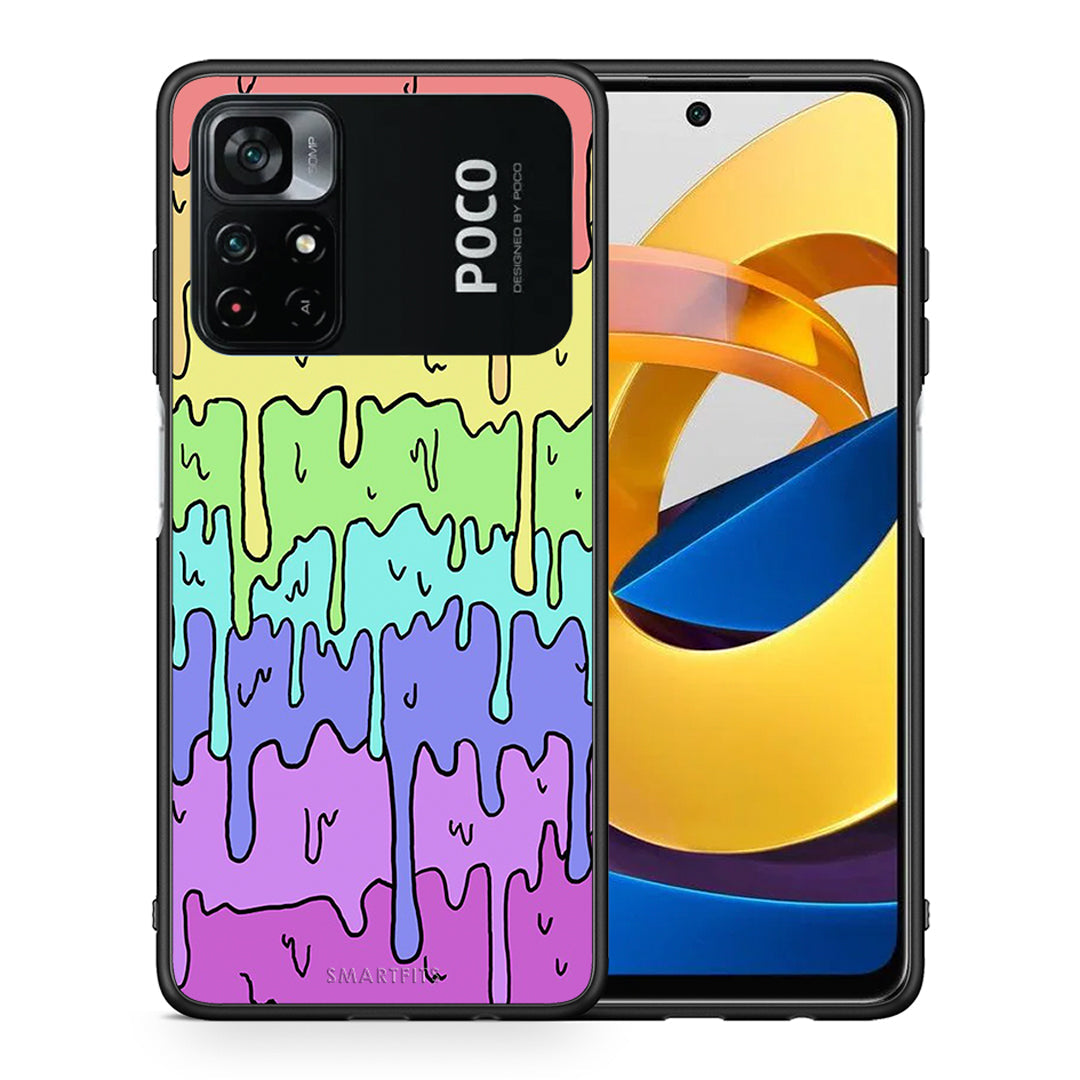 Θήκη Xiaomi Poco M4 Pro 4G Melting Rainbow από τη Smartfits με σχέδιο στο πίσω μέρος και μαύρο περίβλημα | Xiaomi Poco M4 Pro 4G Melting Rainbow case with colorful back and black bezels
