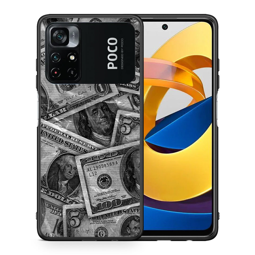 Θήκη Xiaomi Poco M4 Pro 4G Money Dollars από τη Smartfits με σχέδιο στο πίσω μέρος και μαύρο περίβλημα | Xiaomi Poco M4 Pro 4G Money Dollars case with colorful back and black bezels
