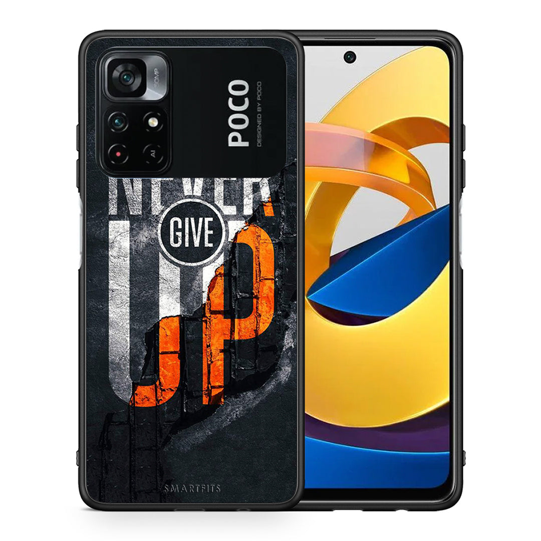 Θήκη Αγίου Βαλεντίνου Xiaomi Poco M4 Pro 4G Never Give Up από τη Smartfits με σχέδιο στο πίσω μέρος και μαύρο περίβλημα | Xiaomi Poco M4 Pro 4G Never Give Up case with colorful back and black bezels