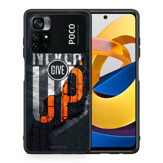Θήκη Αγίου Βαλεντίνου Xiaomi Poco M4 Pro 4G Never Give Up από τη Smartfits με σχέδιο στο πίσω μέρος και μαύρο περίβλημα | Xiaomi Poco M4 Pro 4G Never Give Up case with colorful back and black bezels