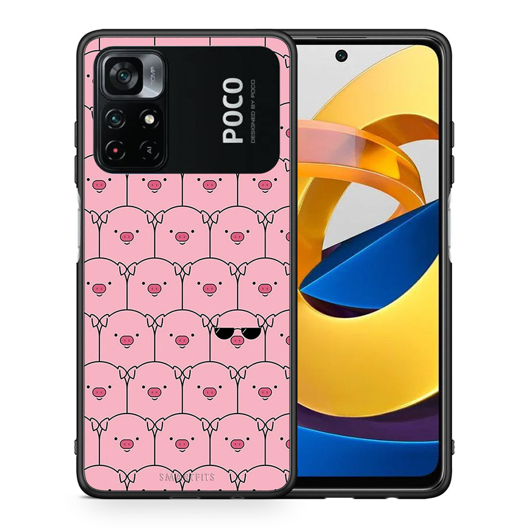 Θήκη Xiaomi Poco M4 Pro 4G Pig Glasses από τη Smartfits με σχέδιο στο πίσω μέρος και μαύρο περίβλημα | Xiaomi Poco M4 Pro 4G Pig Glasses case with colorful back and black bezels