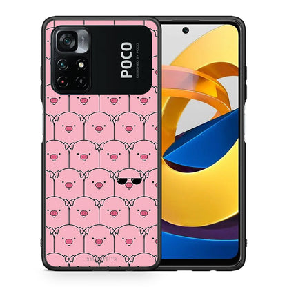 Θήκη Xiaomi Poco M4 Pro 4G Pig Glasses από τη Smartfits με σχέδιο στο πίσω μέρος και μαύρο περίβλημα | Xiaomi Poco M4 Pro 4G Pig Glasses case with colorful back and black bezels