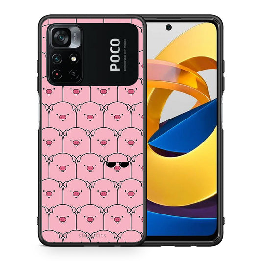 Θήκη Xiaomi Poco M4 Pro 4G Pig Glasses από τη Smartfits με σχέδιο στο πίσω μέρος και μαύρο περίβλημα | Xiaomi Poco M4 Pro 4G Pig Glasses case with colorful back and black bezels