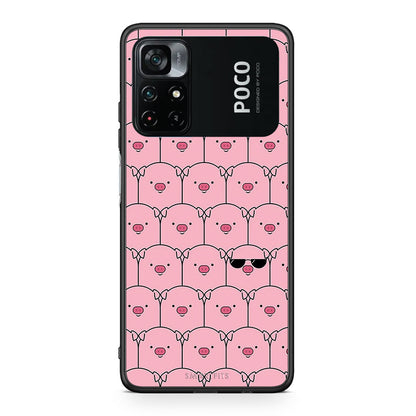 Xiaomi Poco M4 Pro 4G Pig Glasses θήκη από τη Smartfits με σχέδιο στο πίσω μέρος και μαύρο περίβλημα | Smartphone case with colorful back and black bezels by Smartfits