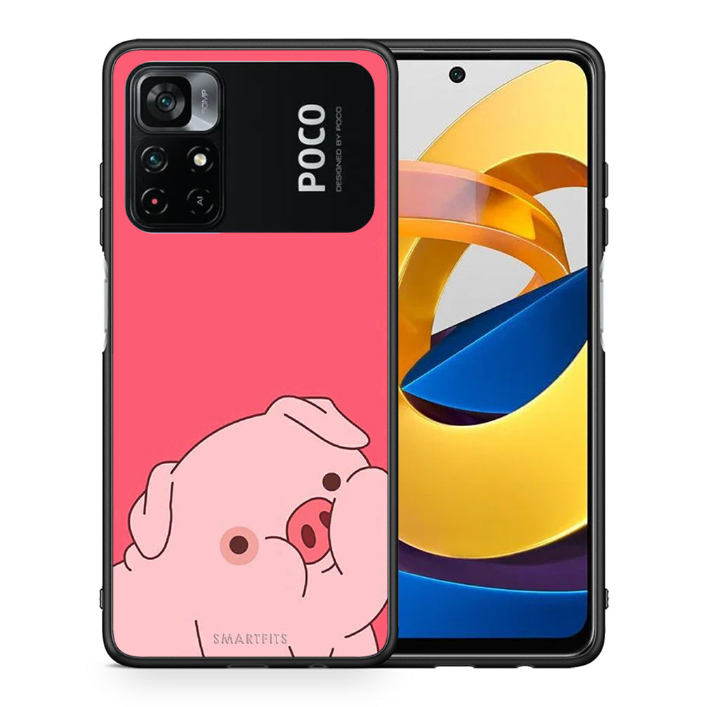 Θήκη Αγίου Βαλεντίνου Xiaomi Poco M4 Pro 4G Pig Love 1 από τη Smartfits με σχέδιο στο πίσω μέρος και μαύρο περίβλημα | Xiaomi Poco M4 Pro 4G Pig Love 1 case with colorful back and black bezels