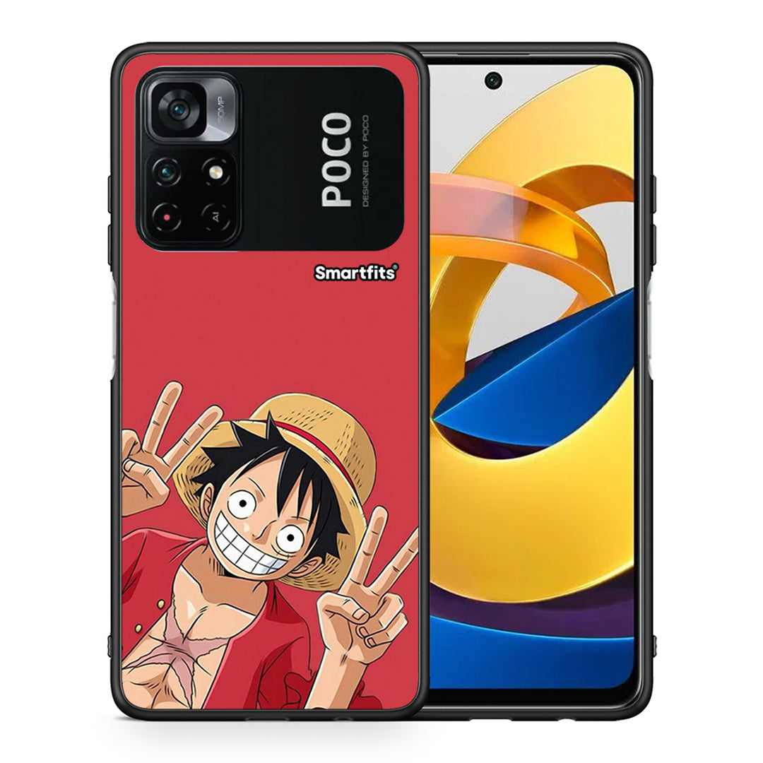 Θήκη Xiaomi Poco M4 Pro 4G Pirate Luffy από τη Smartfits με σχέδιο στο πίσω μέρος και μαύρο περίβλημα | Xiaomi Poco M4 Pro 4G Pirate Luffy case with colorful back and black bezels