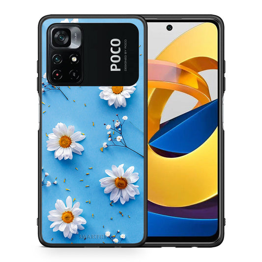 Θήκη Xiaomi Poco M4 Pro 4G Real Daisies από τη Smartfits με σχέδιο στο πίσω μέρος και μαύρο περίβλημα | Xiaomi Poco M4 Pro 4G Real Daisies case with colorful back and black bezels