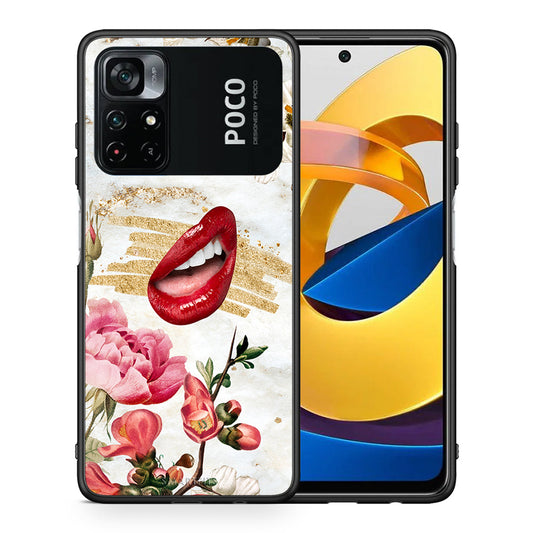 Θήκη Xiaomi Poco M4 Pro 4G Red Lips από τη Smartfits με σχέδιο στο πίσω μέρος και μαύρο περίβλημα | Xiaomi Poco M4 Pro 4G Red Lips case with colorful back and black bezels